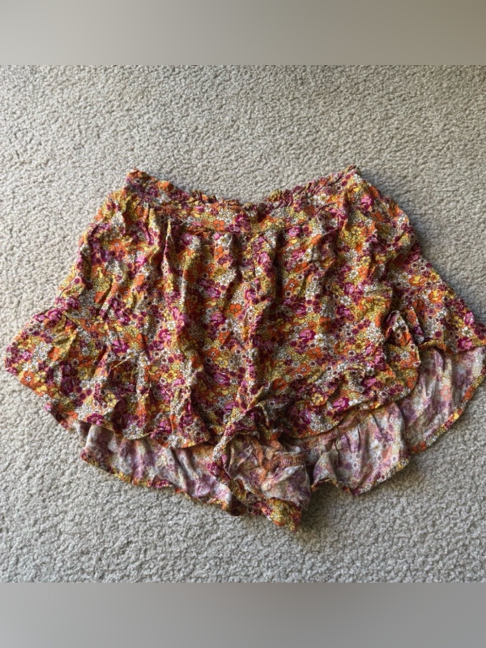 wild fable Floral Ruffle casual-Waist Shorts - Pink, Orange, Yellow